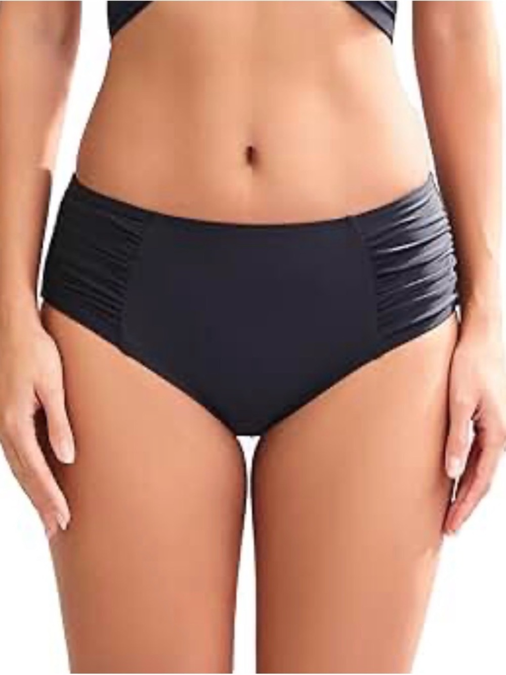 🌸. BloomChic Black Ruched High Waist Bikini Bottom